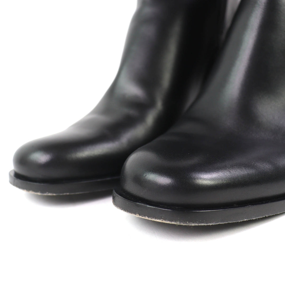 Great HERMES short boots Jill 60 Glenn buckle side zip leather heel black 36.5