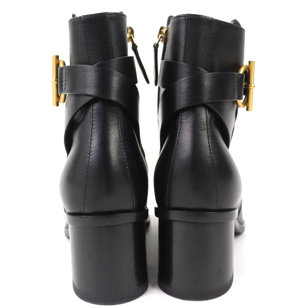 Great HERMES short boots Jill 60 Glenn buckle side zip leather heel black 36.5