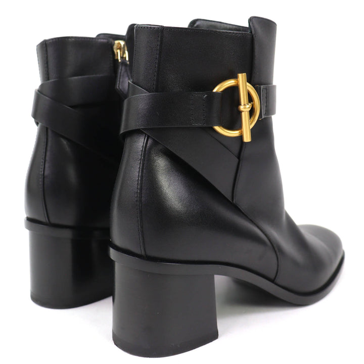Great HERMES short boots Jill 60 Glenn buckle side zip leather heel black 36.5