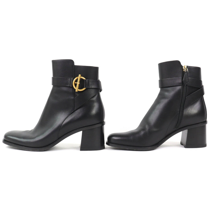 Great HERMES short boots Jill 60 Glenn buckle side zip leather heel black 36.5