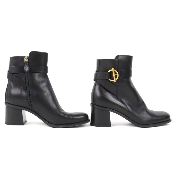 Great HERMES short boots Jill 60 Glenn buckle side zip leather heel black 36.5
