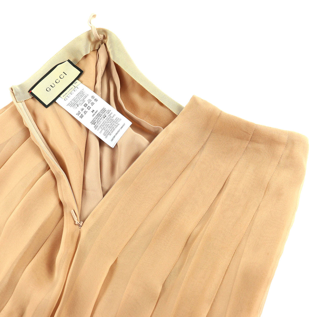 Excellent GUCCI Pleated skirt Chiffon Long pink beige silk Women 36 652774