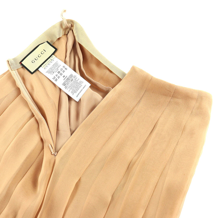 Excellent GUCCI Pleated skirt Chiffon Long pink beige silk Women 36 652774