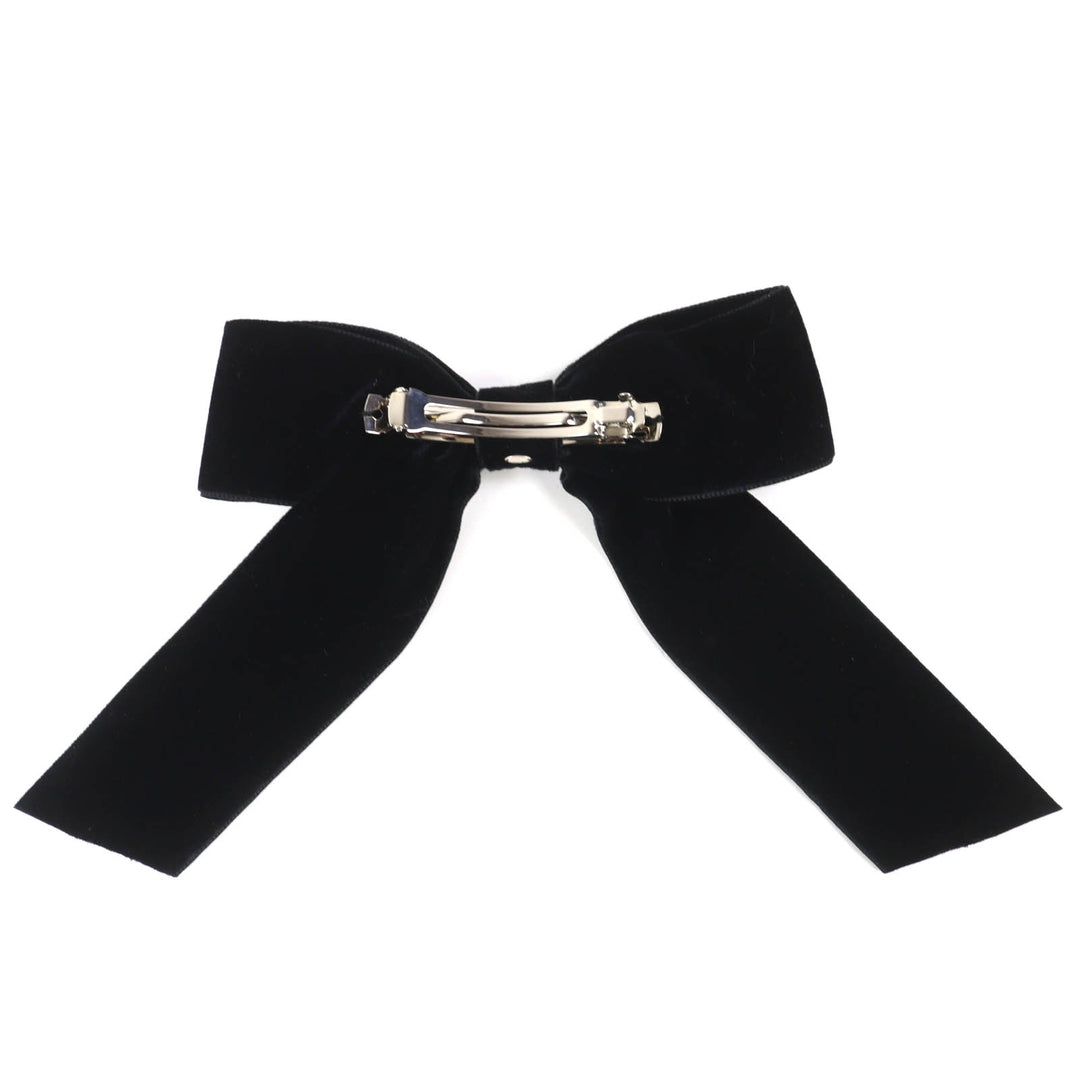 Excellent CHANEL COCO Mark Velour Ribbon Barrette Hair Accessory 25V AA8557