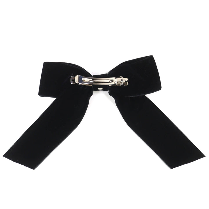 Excellent CHANEL COCO Mark Velour Ribbon Barrette Hair Accessory 25V AA8557