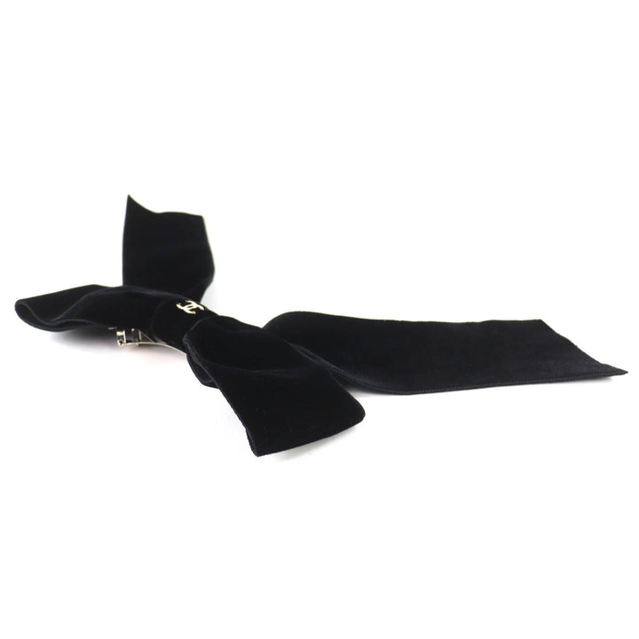 Excellent CHANEL COCO Mark Velour Ribbon Barrette Hair Accessory 25V AA8557