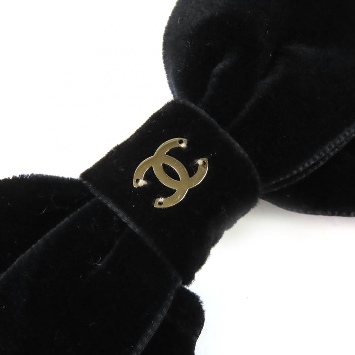 Excellent CHANEL COCO Mark Velour Ribbon Barrette Hair Accessory 25V AA8557
