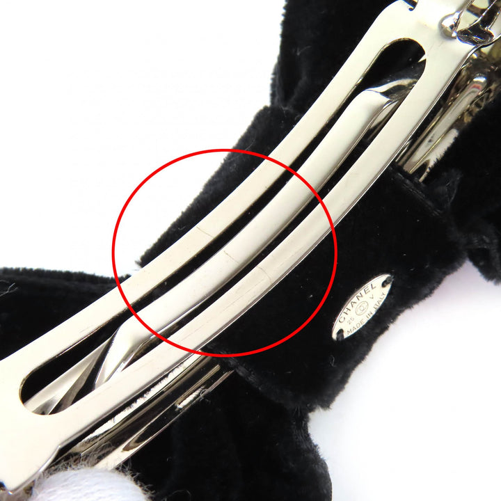 Excellent CHANEL COCO Mark Velour Ribbon Barrette Hair Accessory 25V AA8557
