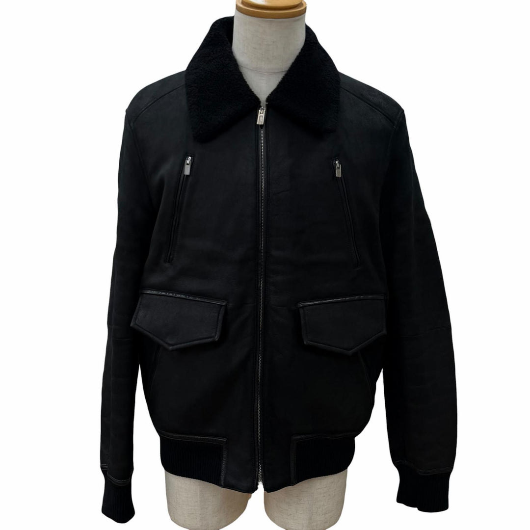 Great HERMES Mouton jacket double zip up black Mouton mens 50 H443400HF0250