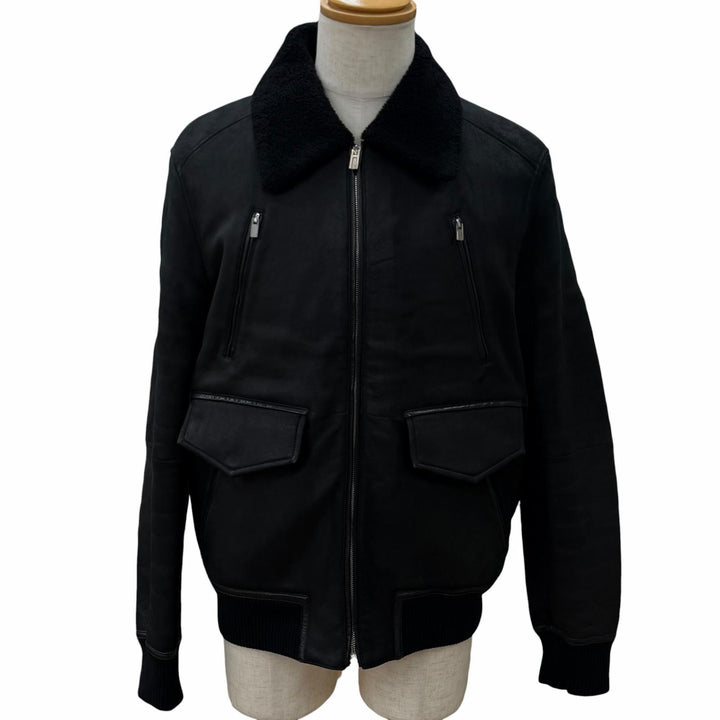 Great HERMES Mouton jacket double zip up black Mouton mens 50 H443400HF0250