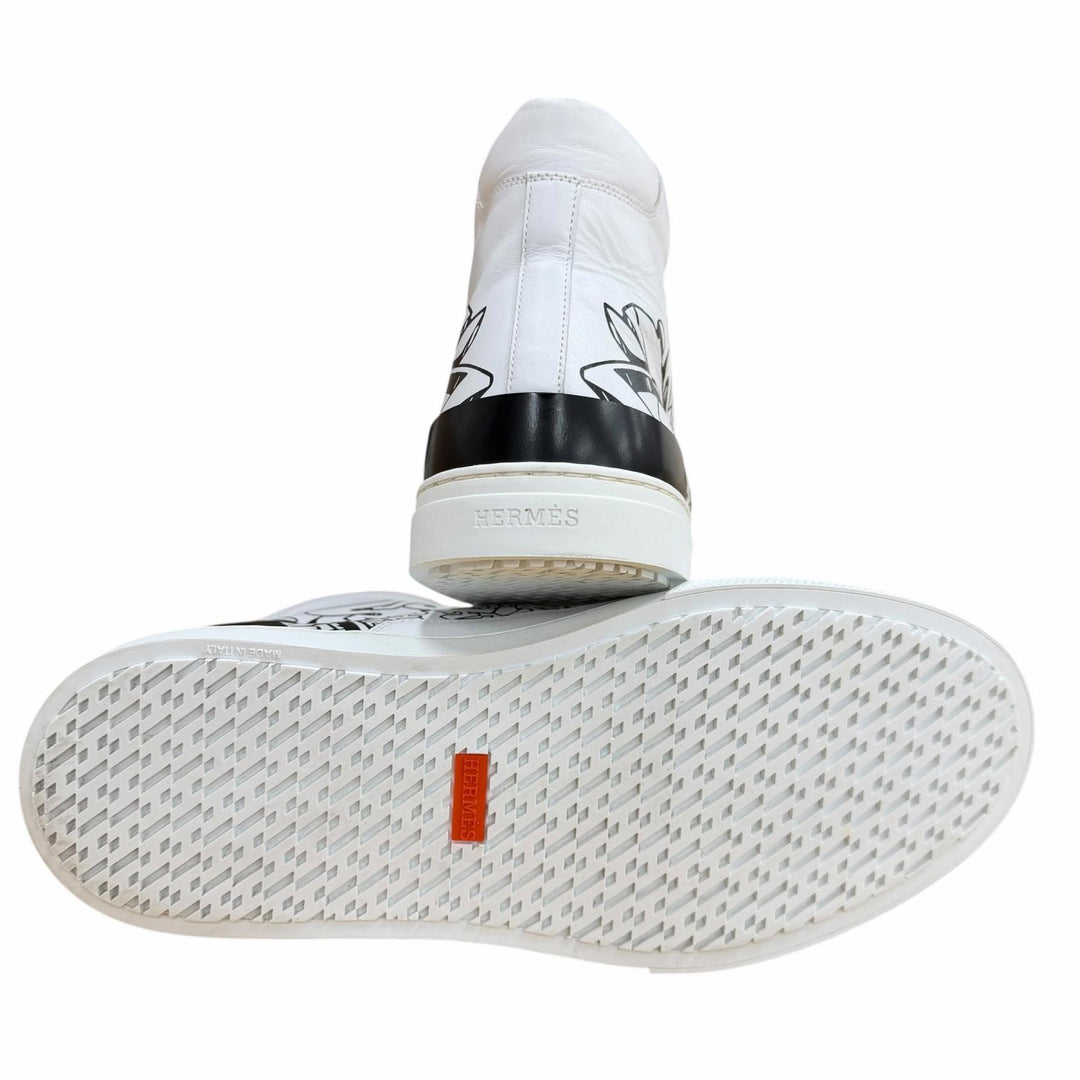 Excellent HERMES High cut sneakers DISTRICT white leather mens 41 221906