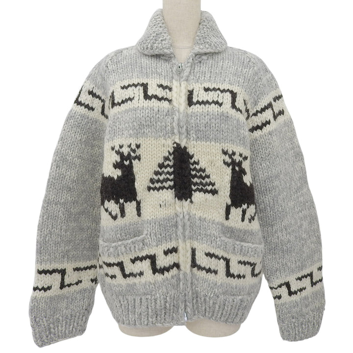 Great KANATA knit Nordic Zip-Up Long-Sleeve Cowichan gray wool mens