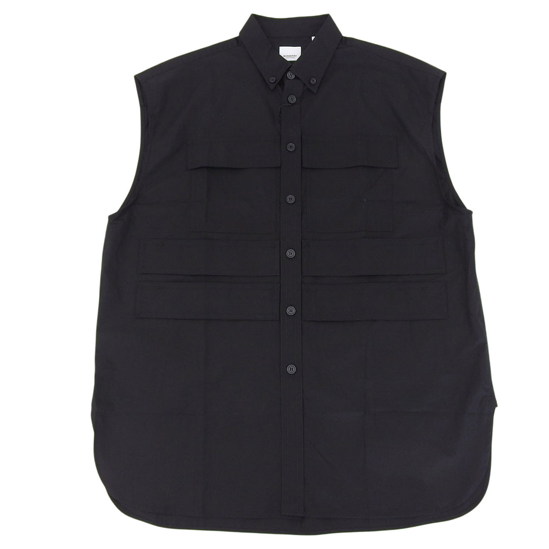 Pristine BURBERRY blouse Sleeveless shirt black cotton mens XL 8051897
