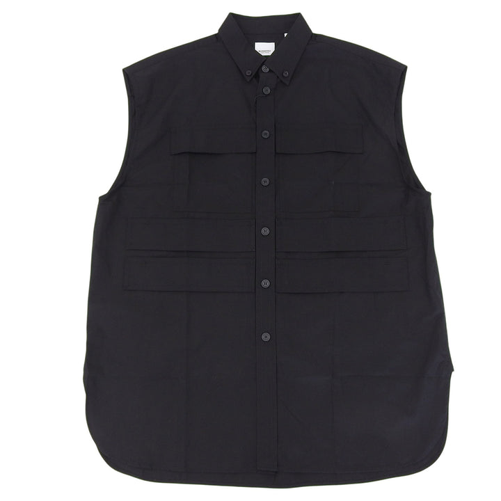 Pristine BURBERRY blouse Sleeveless shirt black cotton mens XL 8051897