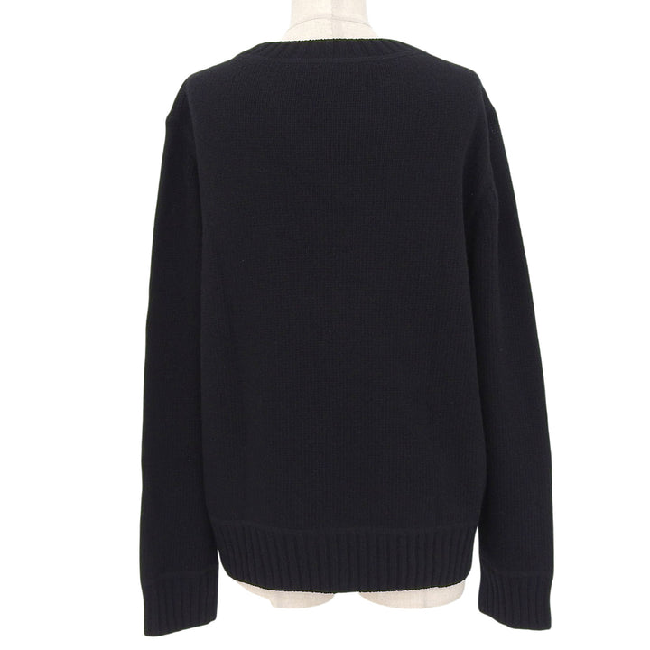 Great PRADA knit Crew neck logo knit sweater black wool Women 40 P2461V