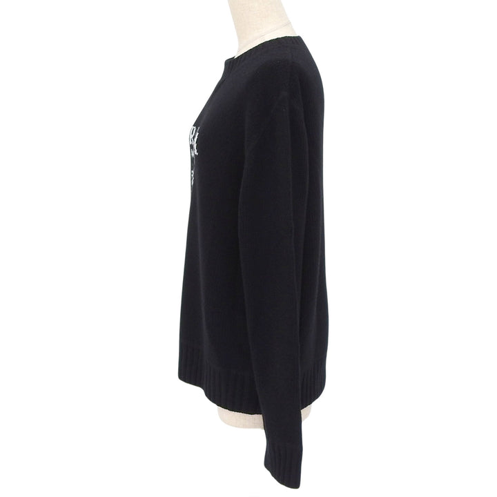 Great PRADA knit Crew neck logo knit sweater black wool Women 40 P2461V