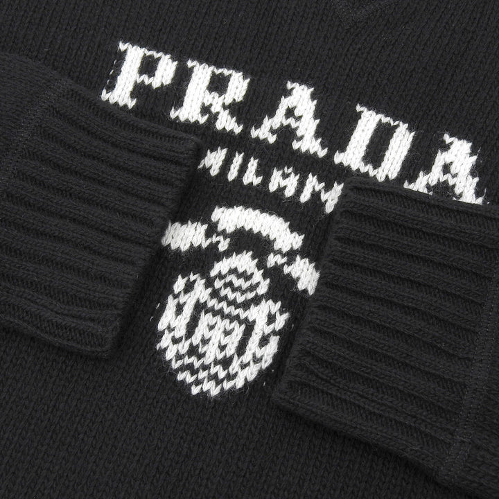 Great PRADA knit Crew neck logo knit sweater black wool Women 40 P2461V