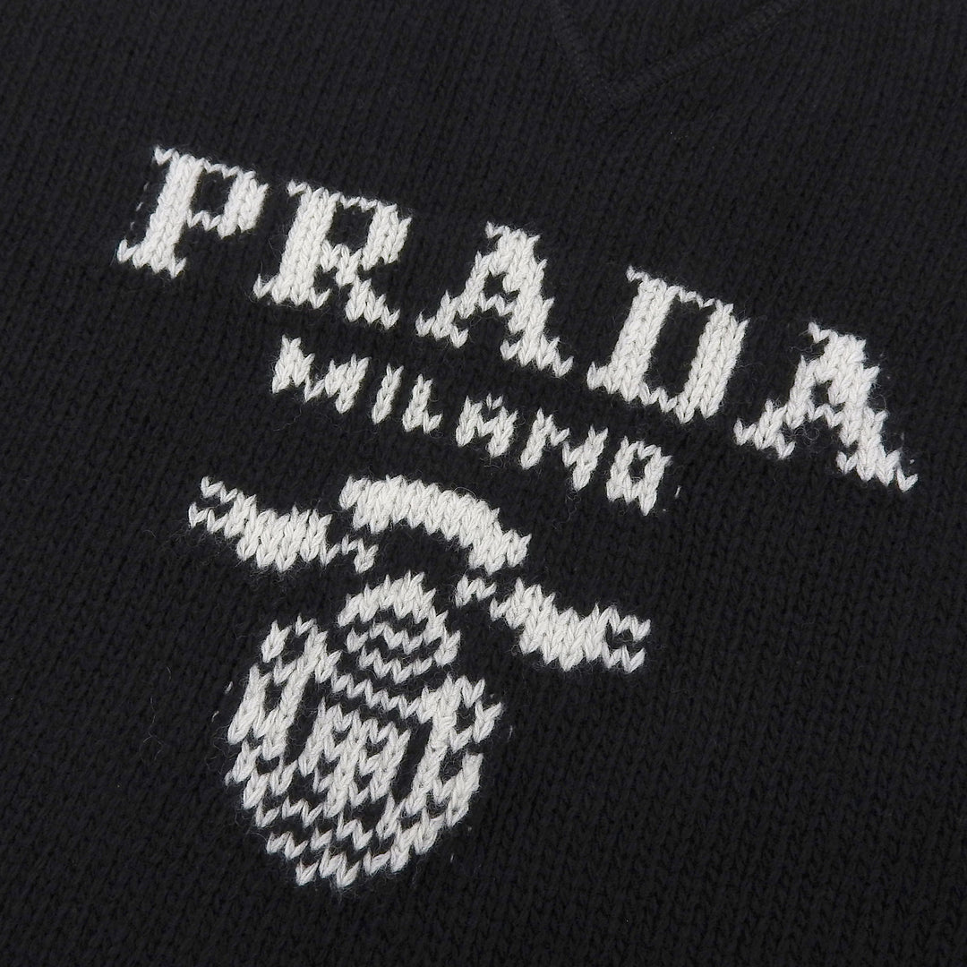 Great PRADA knit Crew neck logo knit sweater black wool Women 40 P2461V