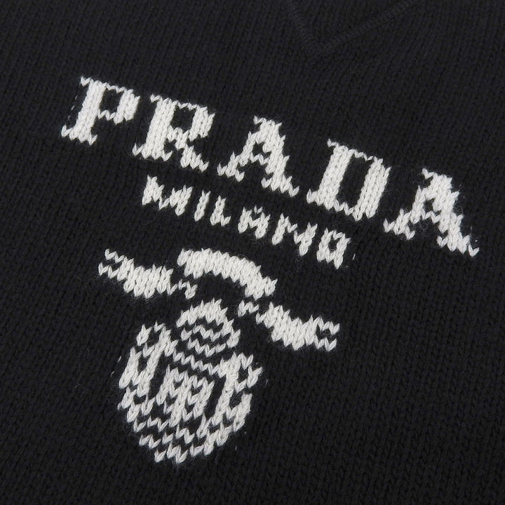Great PRADA knit Crew neck logo knit sweater black wool Women 40 P2461V