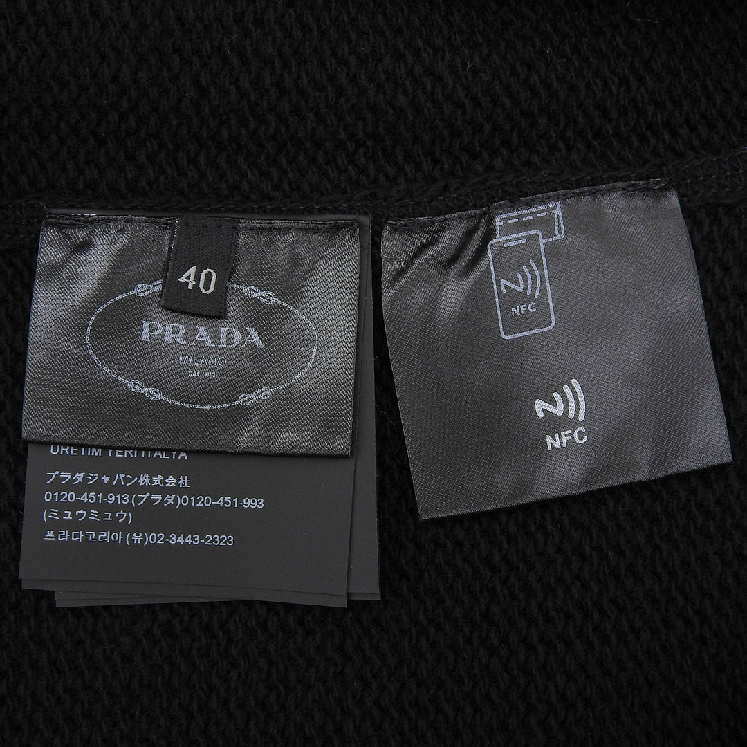 Great PRADA knit Crew neck logo knit sweater black wool Women 40 P2461V