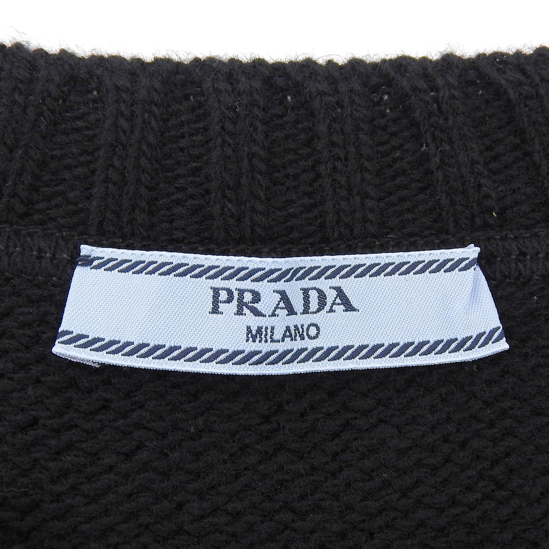 Great PRADA knit Crew neck logo knit sweater black wool Women 40 P2461V