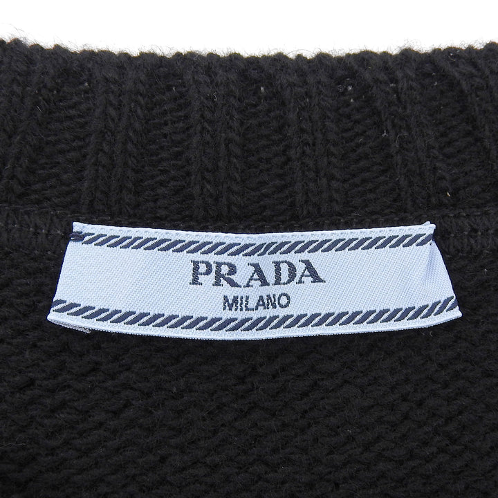 Great PRADA knit Crew neck logo knit sweater black wool Women 40 P2461V