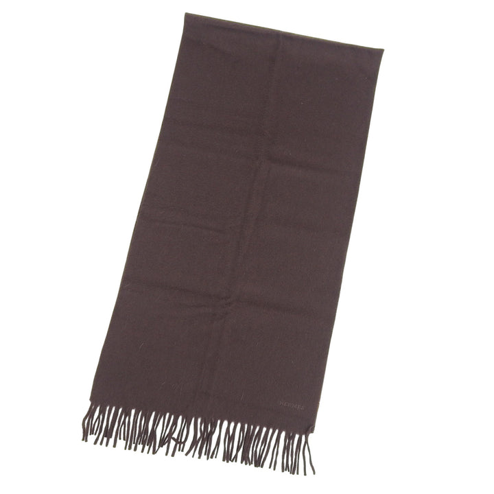 Pristine HERMES Scarf Recto Verso Logo embroidery Brown cashmere Women