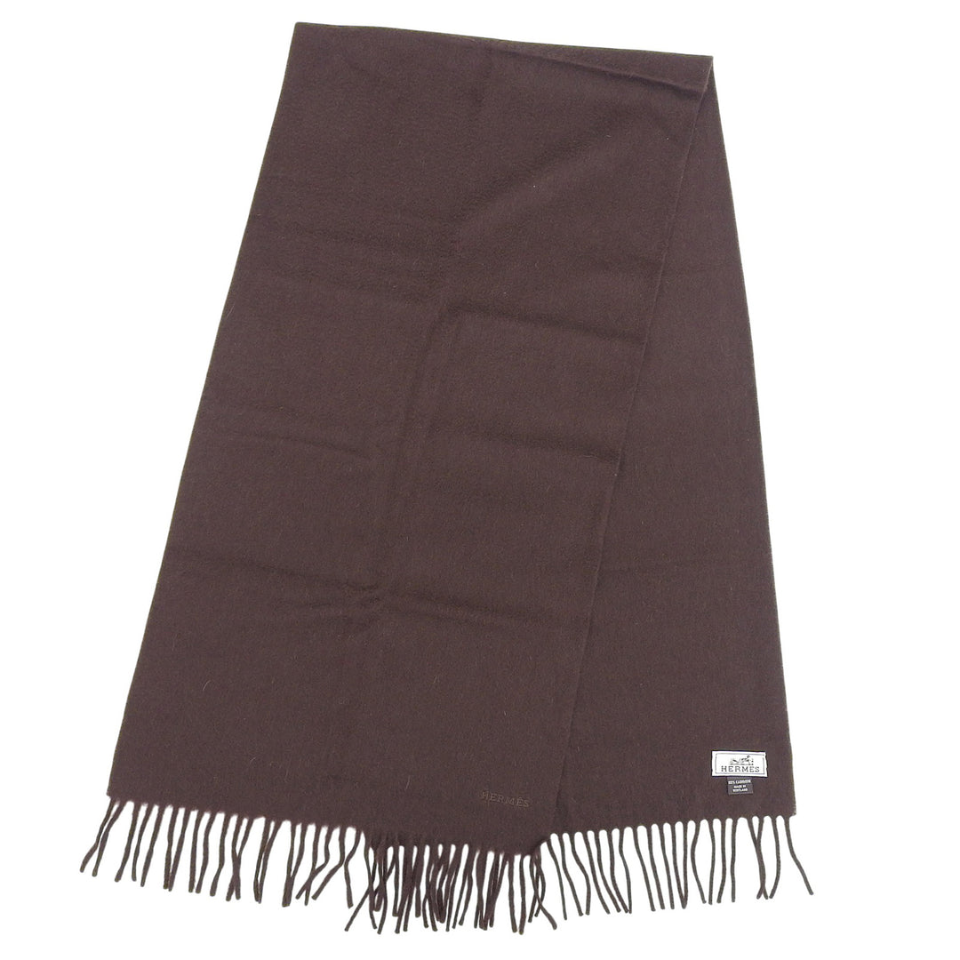Pristine HERMES Scarf Recto Verso Logo embroidery Brown cashmere Women