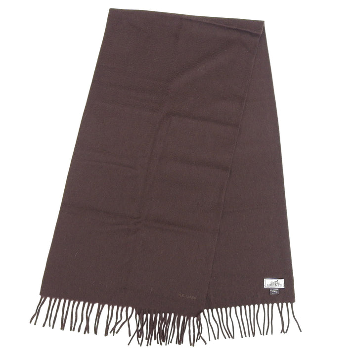 Pristine HERMES Scarf Recto Verso Logo embroidery Brown cashmere Women