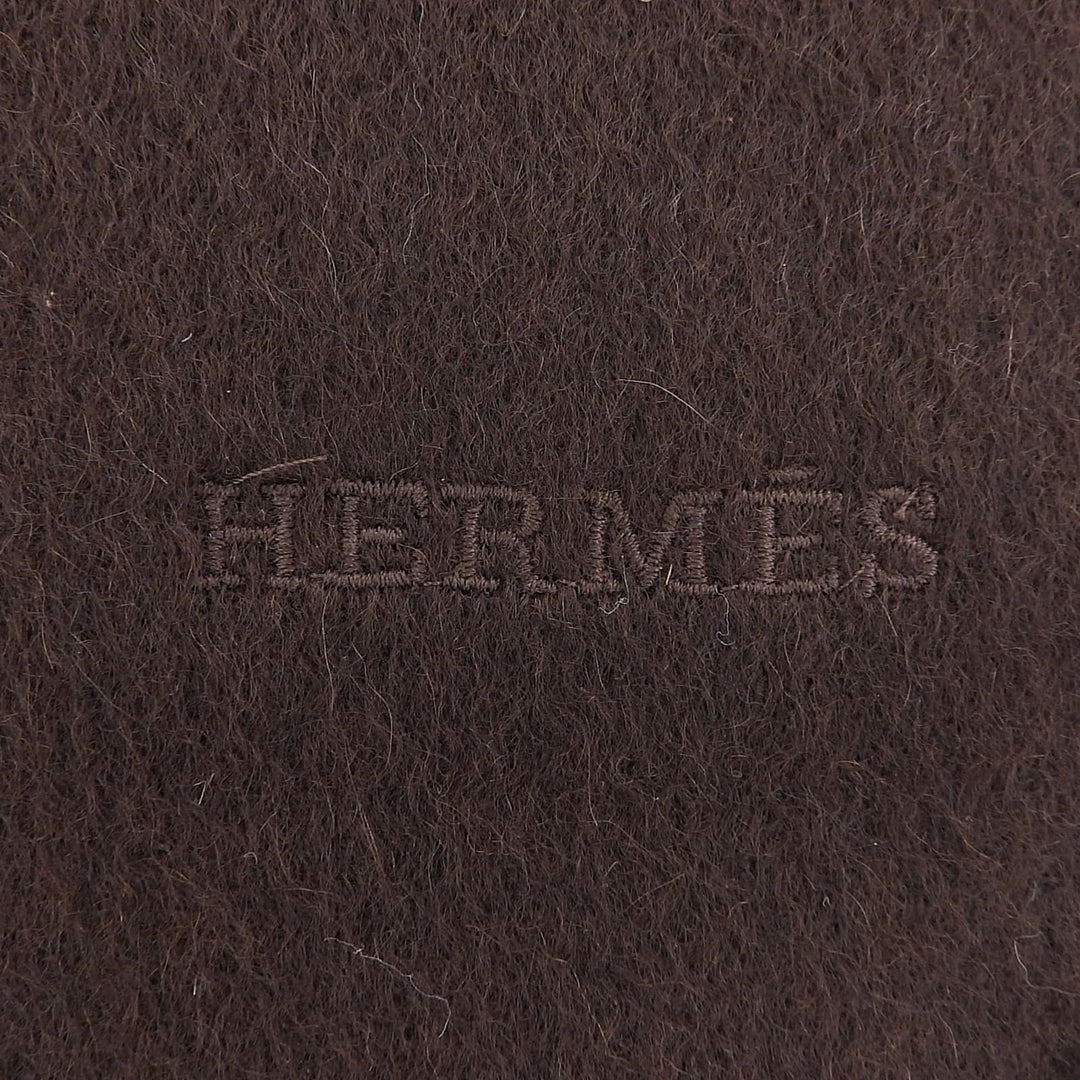 Pristine HERMES Scarf Recto Verso Logo embroidery Brown cashmere Women