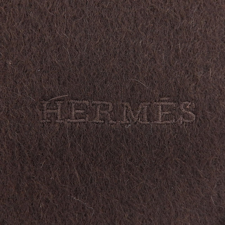 Pristine HERMES Scarf Recto Verso Logo embroidery Brown cashmere Women