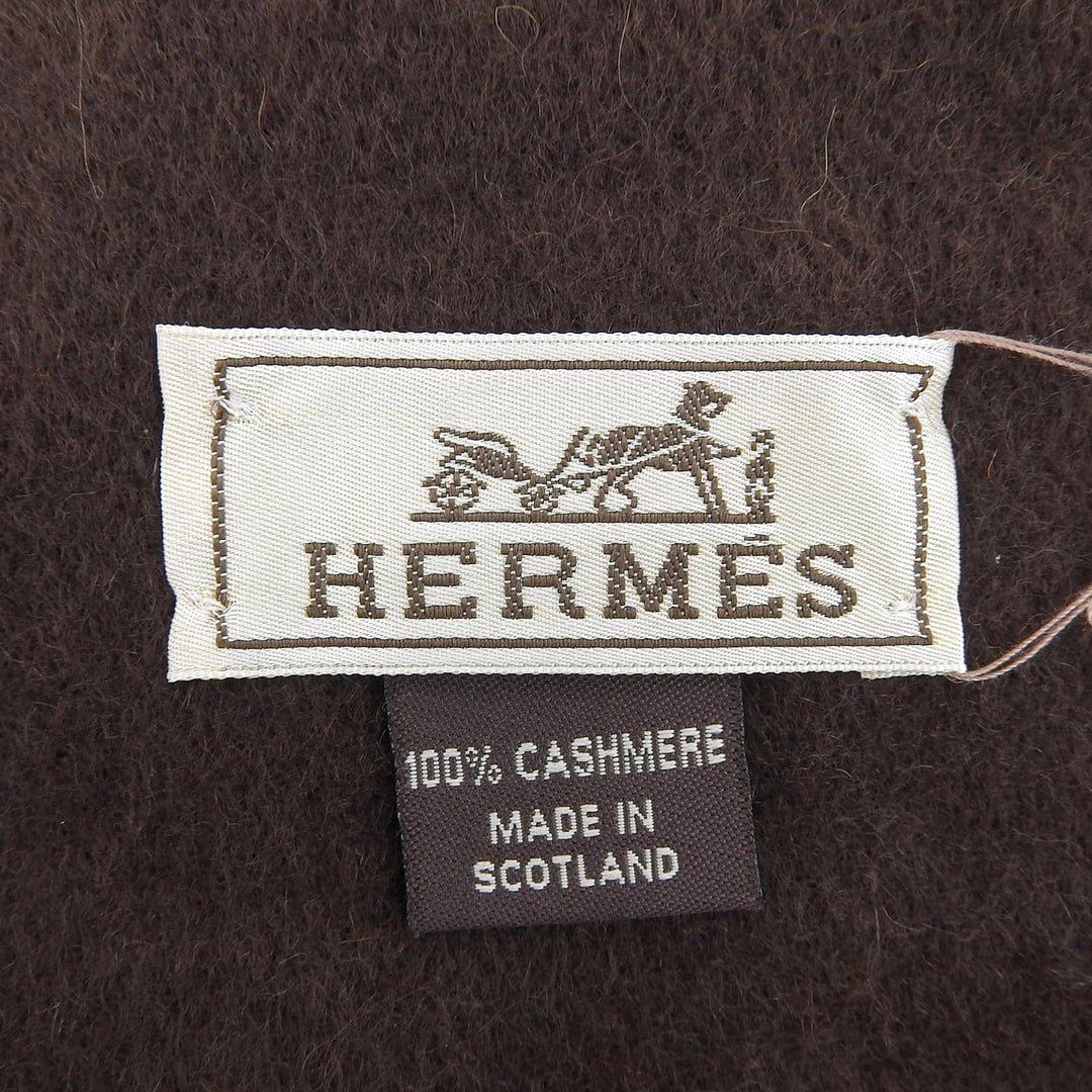 Pristine HERMES Scarf Recto Verso Logo embroidery Brown cashmere Women