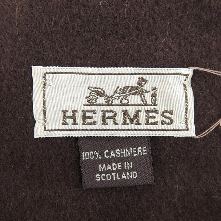 Pristine HERMES Scarf Recto Verso Logo embroidery Brown cashmere Women