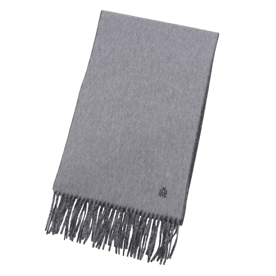 Pristine Dunhill Scarf 100% fringed logo embroidery gray cashmere mens