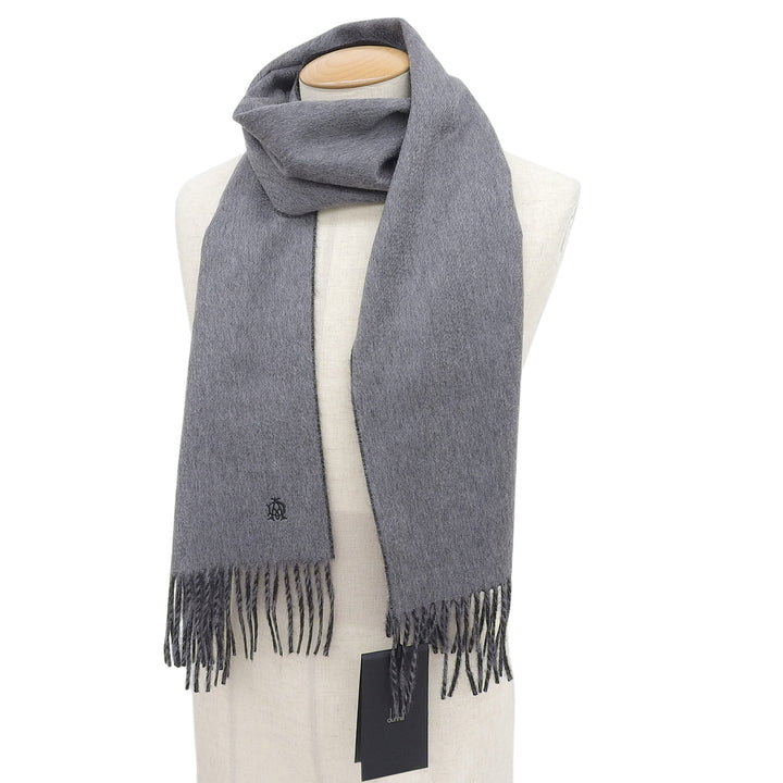 Pristine Dunhill Scarf 100% fringed logo embroidery gray cashmere mens