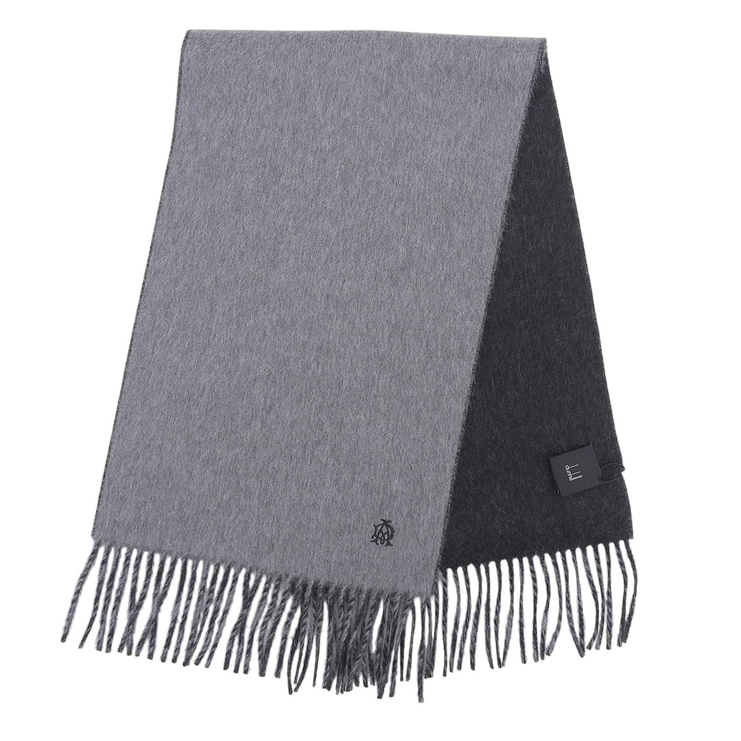 Pristine Dunhill Scarf 100% fringed logo embroidery gray cashmere mens