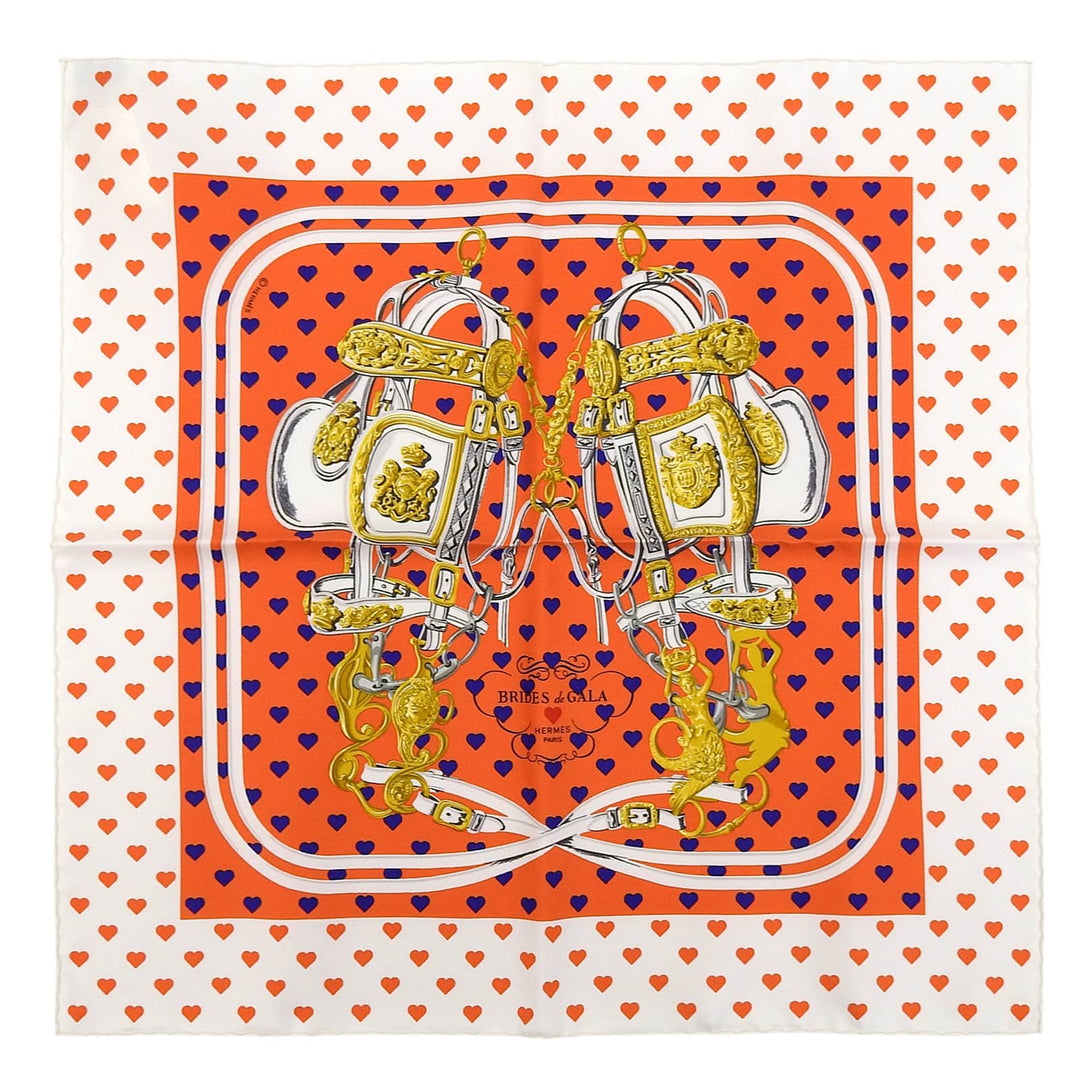 Pristine HERMES scarf Carré 45 BRIDES de GALA LOVE Heart Pattern Multi silk