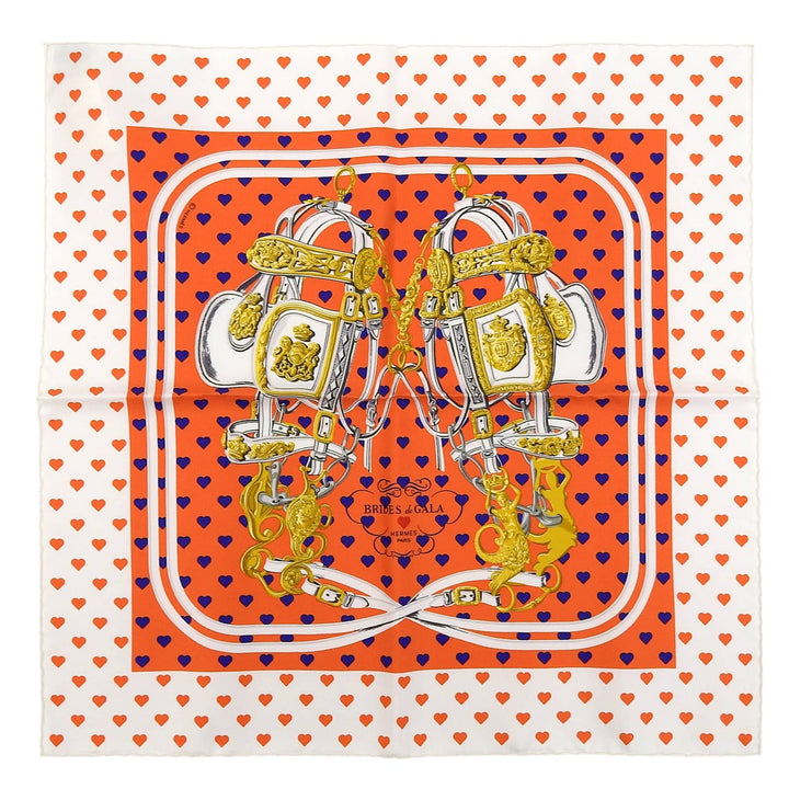Pristine HERMES scarf Carré 45 BRIDES de GALA LOVE Heart Pattern Multi silk