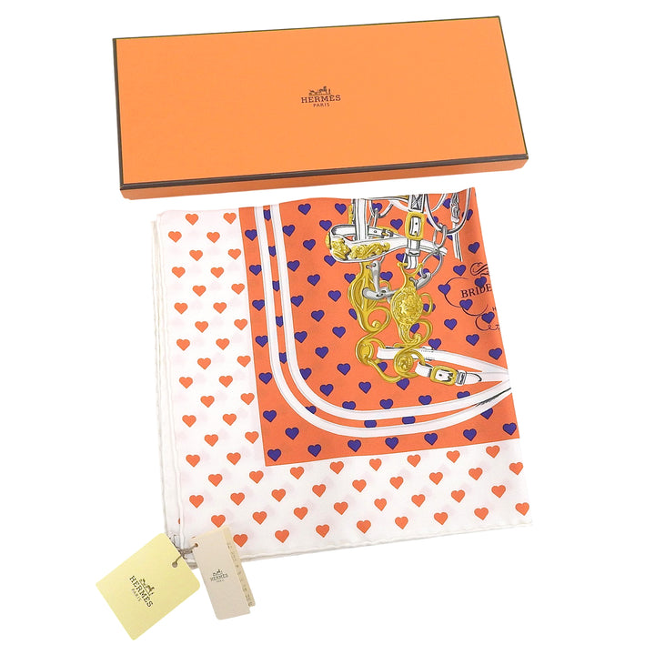 Pristine HERMES scarf Carré 45 BRIDES de GALA LOVE Heart Pattern Multi silk