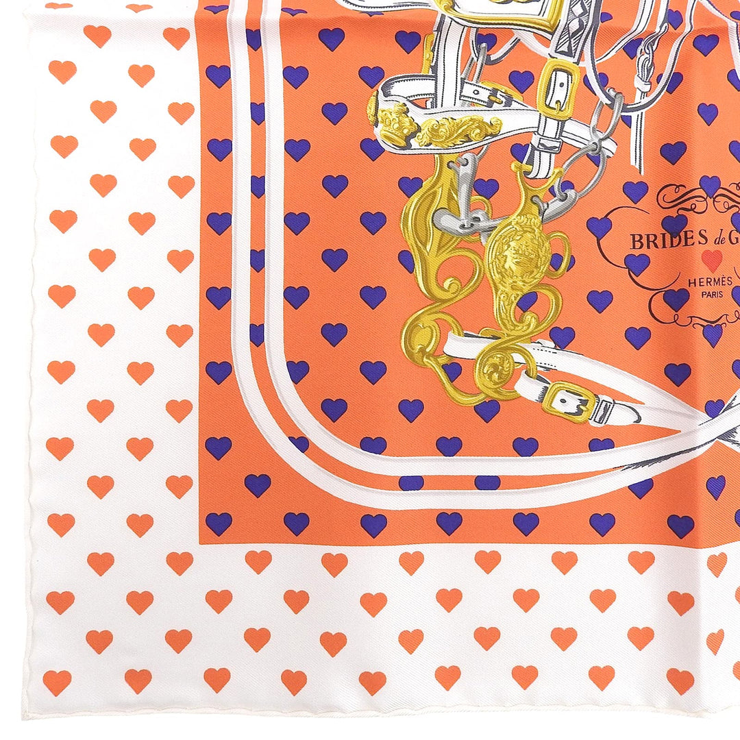 Pristine HERMES scarf Carré 45 BRIDES de GALA LOVE Heart Pattern Multi silk