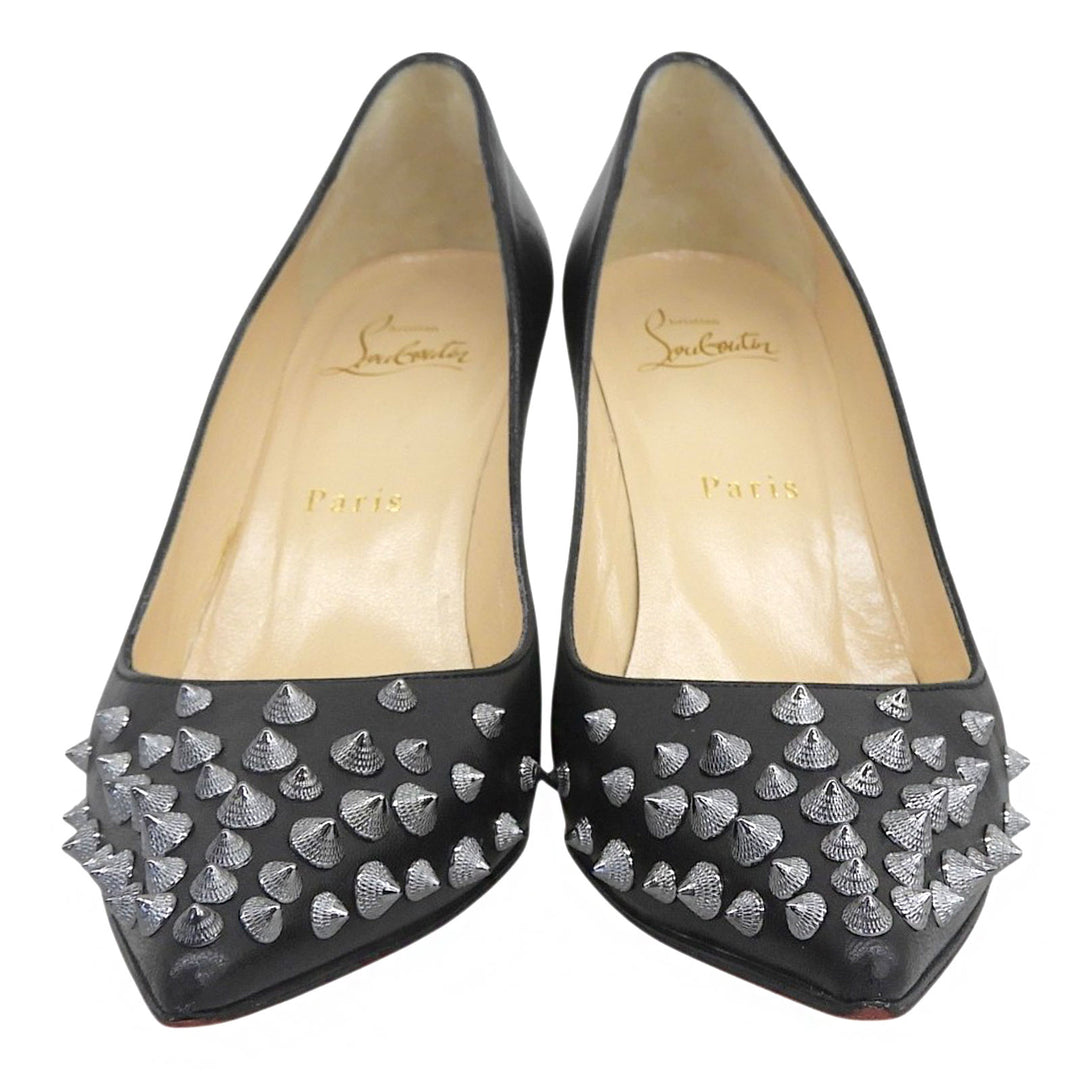 Great Christian Louboutin pumps SPIKY SHELL With studs black leather Women 36.5