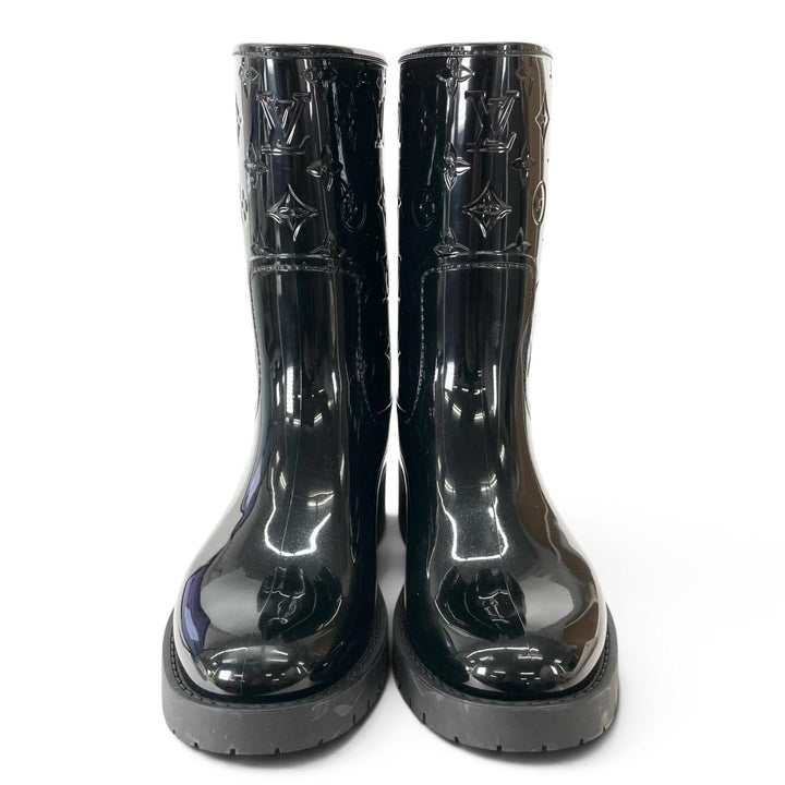 Excellent LOUIS VUITTON boots Monogram Rain black rubber Women 38