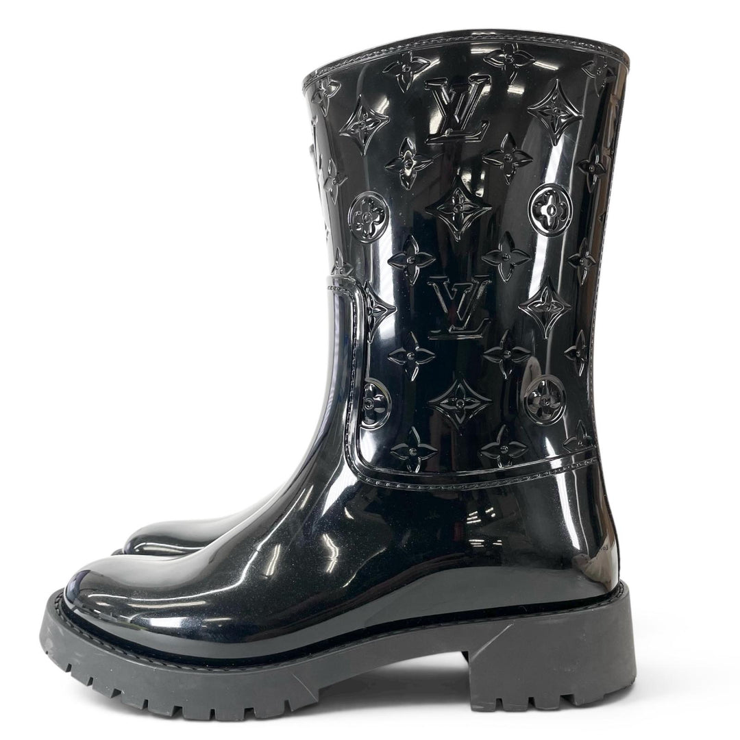 Excellent LOUIS VUITTON boots Monogram Rain black rubber Women 38