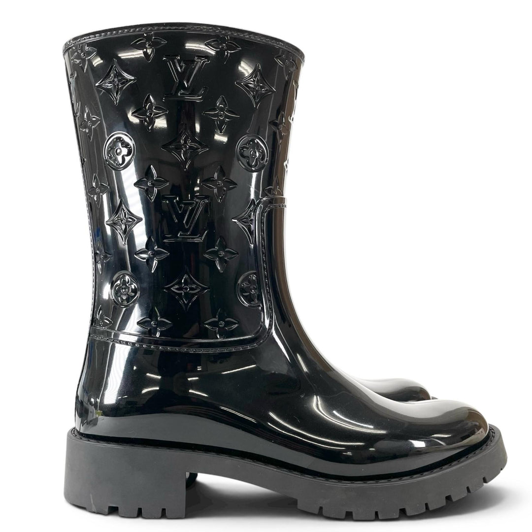 Excellent LOUIS VUITTON boots Monogram Rain black rubber Women 38