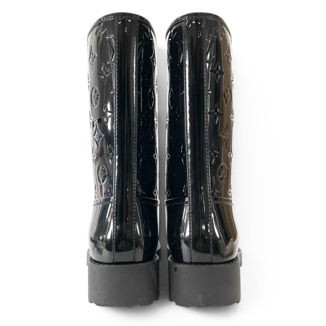 Excellent LOUIS VUITTON boots Monogram Rain black rubber Women 38