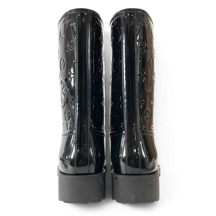 Excellent LOUIS VUITTON boots Monogram Rain black rubber Women 38