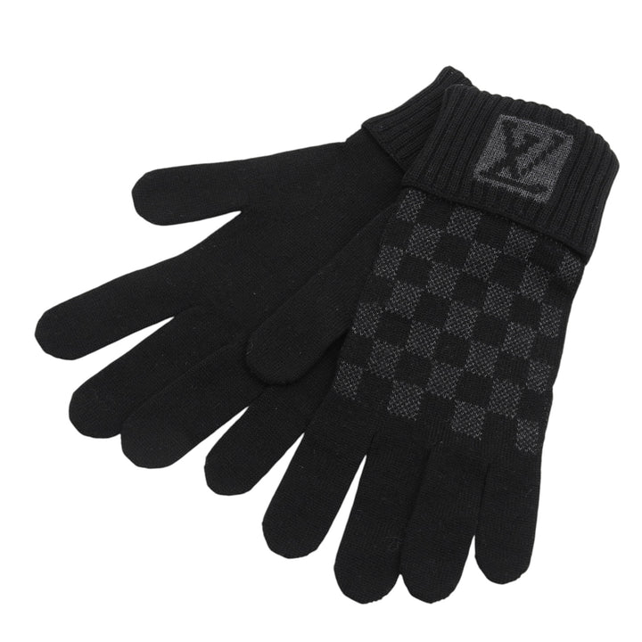 Excellent LOUIS VUITTON gloves Gompty Damier LV logo knit gloves wool mens