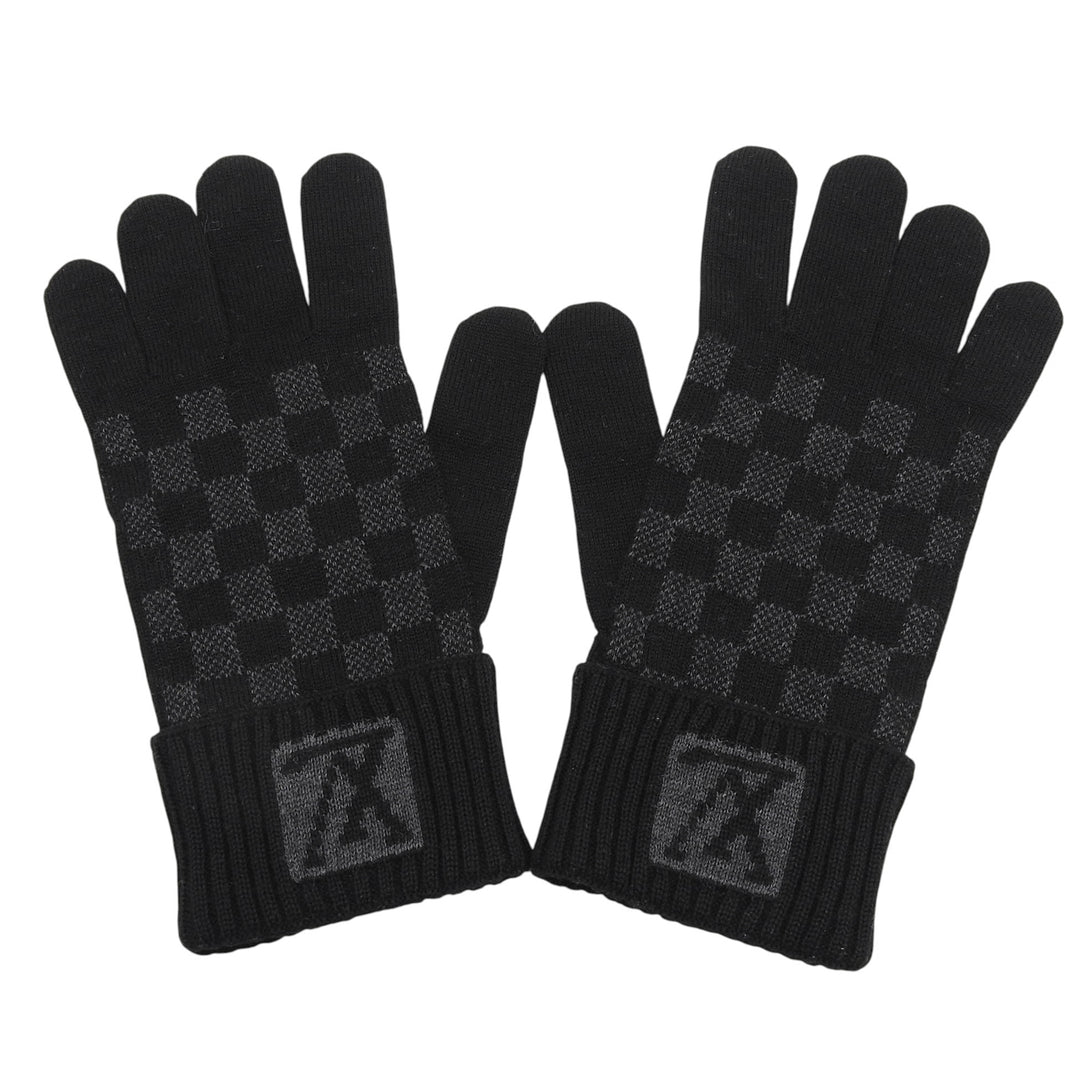 Excellent LOUIS VUITTON gloves Gompty Damier LV logo knit gloves wool mens