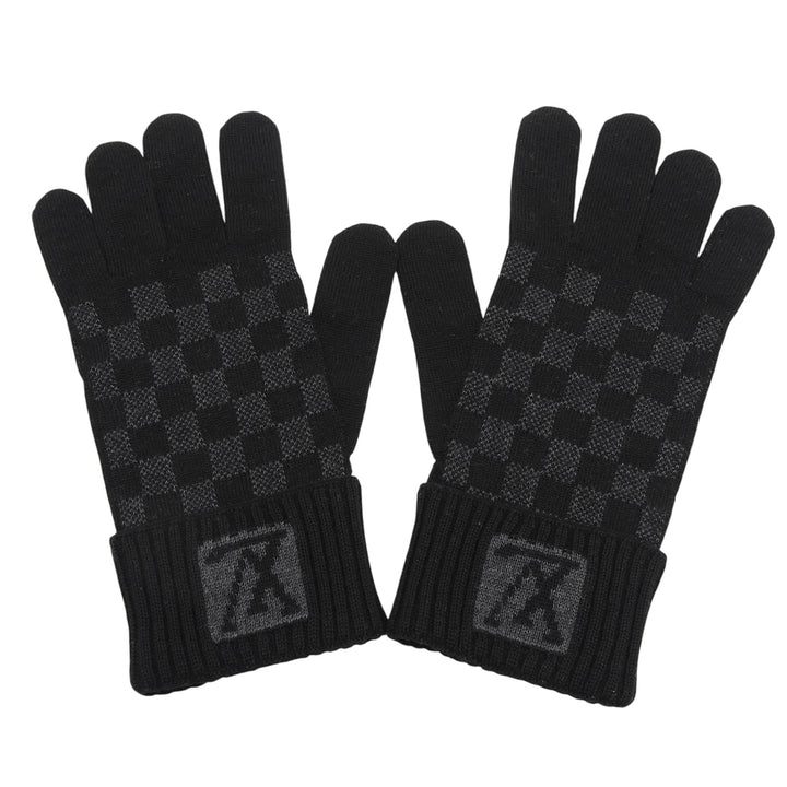Excellent LOUIS VUITTON gloves Gompty Damier LV logo knit gloves wool mens