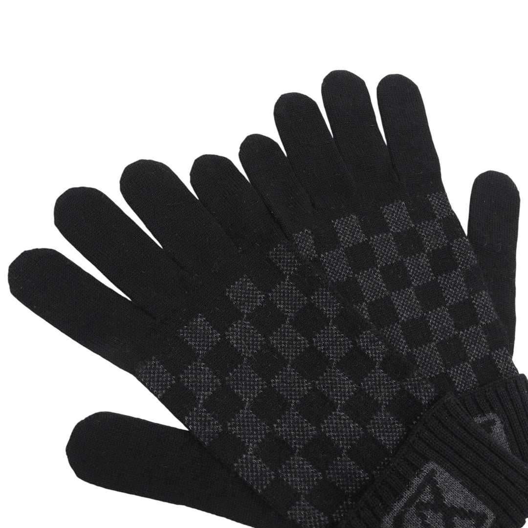 Excellent LOUIS VUITTON gloves Gompty Damier LV logo knit gloves wool mens